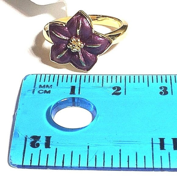 Hibiscus Flower Ring Sz 6 7 8 Gold Plated Tropical Hawaiian Island Purple Enamel - Picture 11 of 11